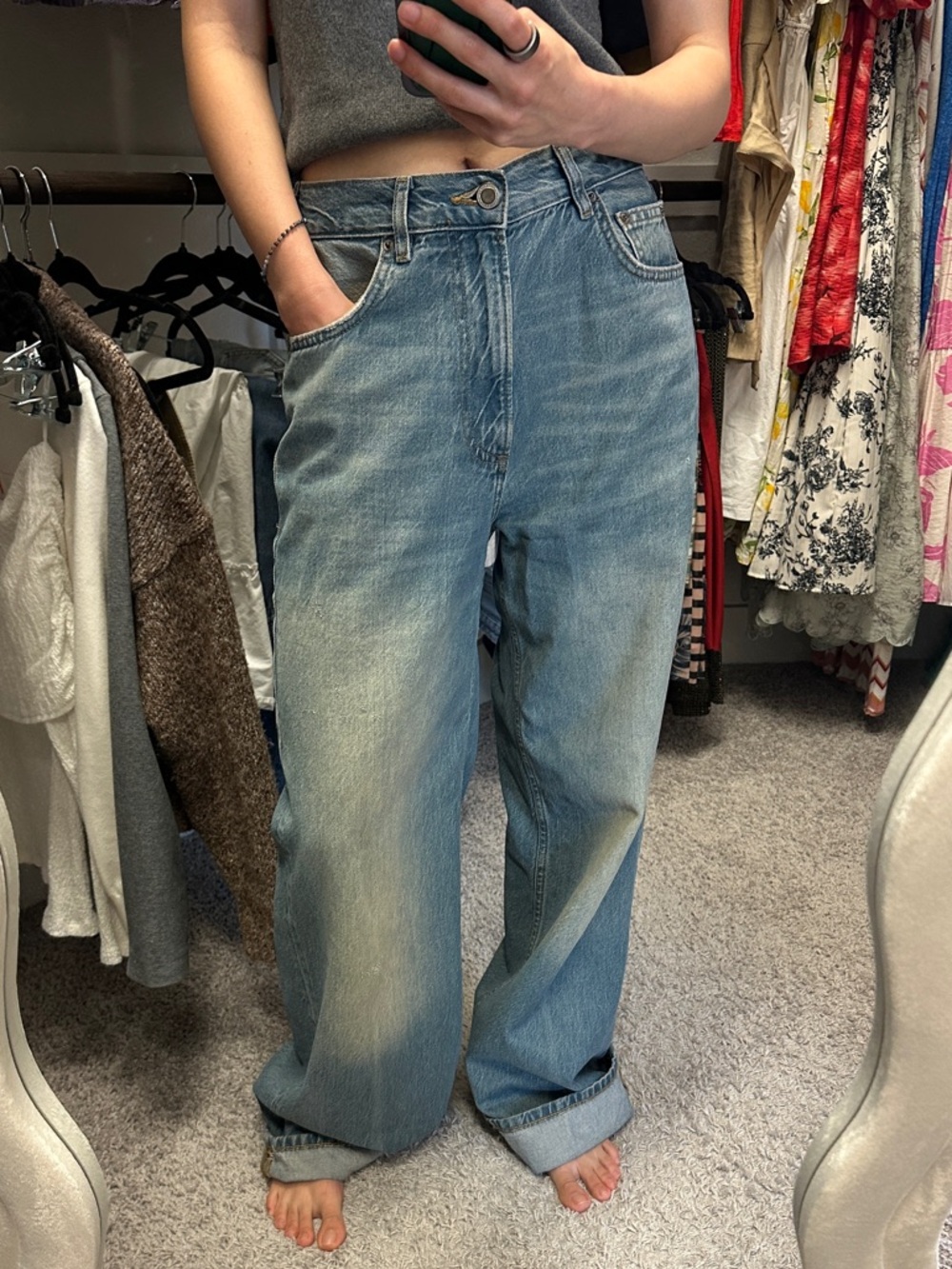 Zara Light Blue Boyfriend Wide-Leg Jeans